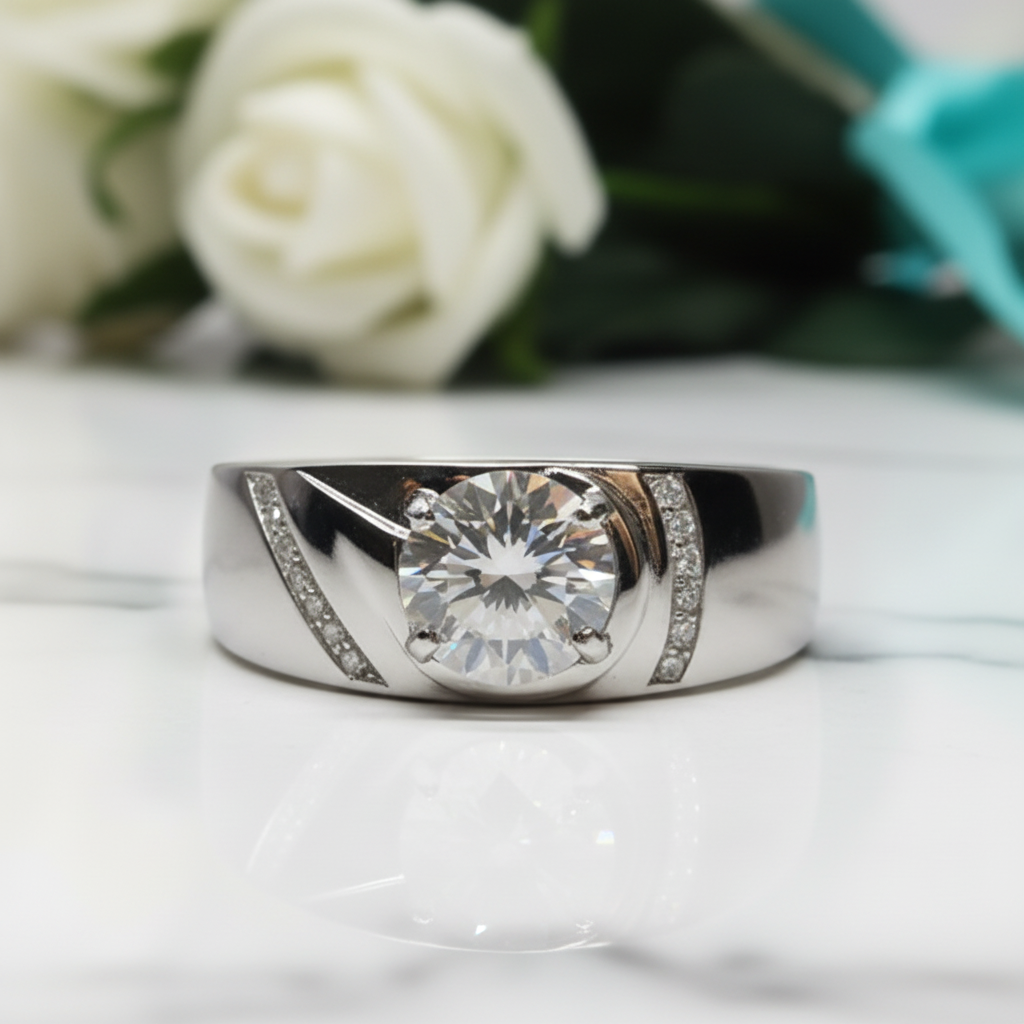 Round Cut 1.0 Ct Diamond Mens Ring-Evani Jewelry