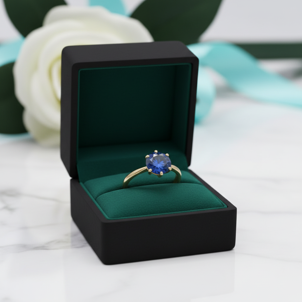 Round Cut 1.0 ct Blue Diamond Option Engagement Ring