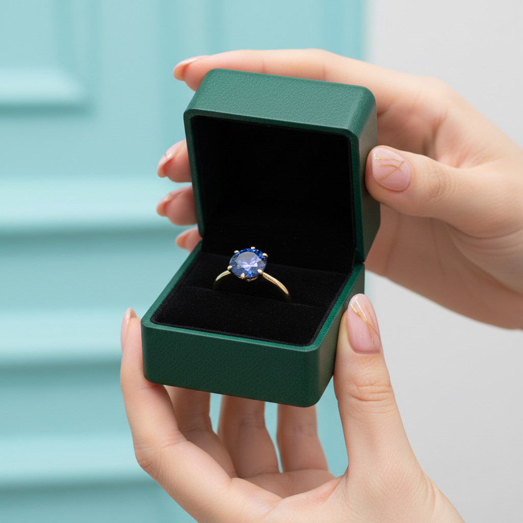 Round Cut 1.0 ct Blue Diamond Option Engagement Ring