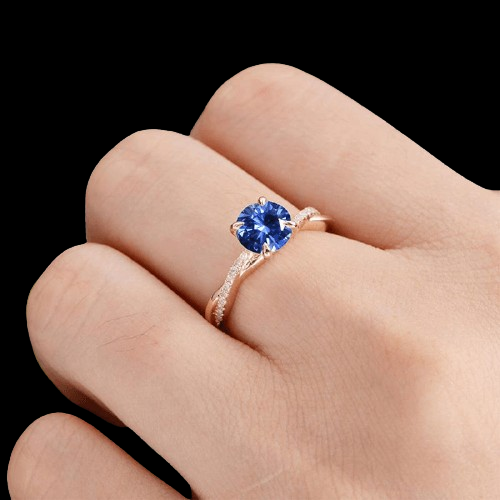 Round Cut 1.25 ct Blue Sapphire Twist Promise Ring-Evani Naomi Jewelry