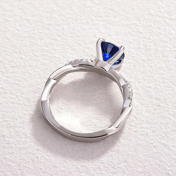 Round Cut 1.25 ct Blue Sapphire Twist Promise Ring-Evani Jewelry
