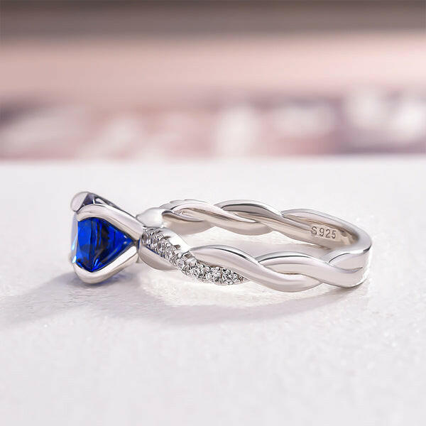 Round Cut 1.25 ct Blue Sapphire Twist Promise Ring-Evani Naomi Jewelry