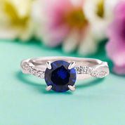 Round Cut 1.25 ct Blue Sapphire Twist Promise Ring-Evani Naomi Jewelry