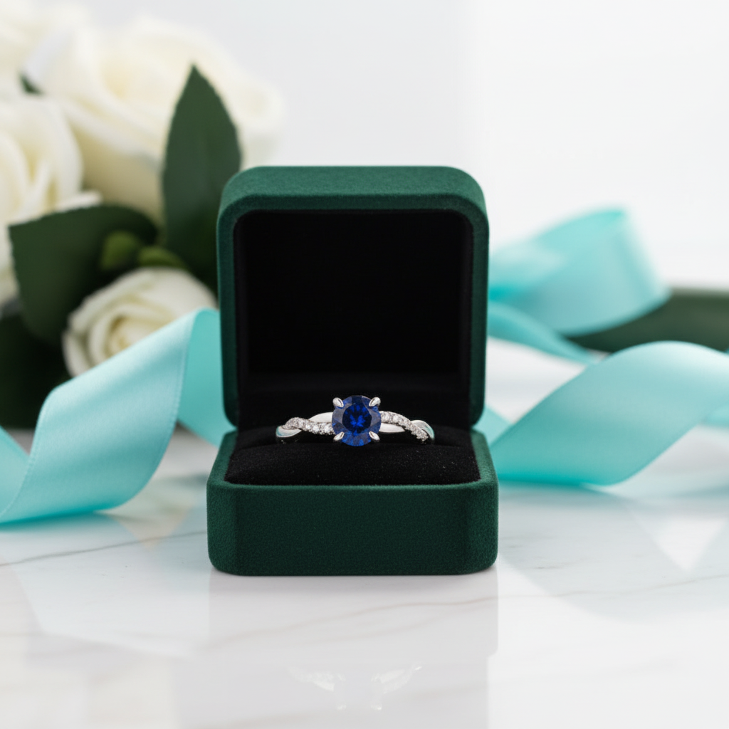 Round Cut 1.25 ct Blue Sapphire Twist Promise Ring - Evani Naomi Jewelry