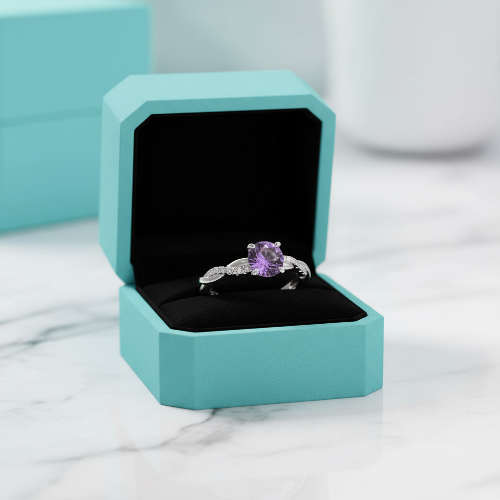 1.25 ct Round Cut Amethyst Purple Twist Engagement Ring-Evani Jewelry