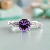 Round Cut 1.25ct Amethyst Purple Diamond Twist Engagement Ring-Evani Naomi Jewelry