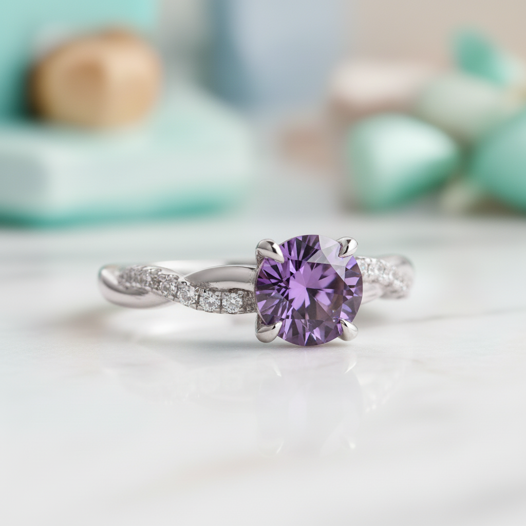 1.25 ct Round Cut Amethyst Purple Twist Engagement Ring-Evani Jewelry