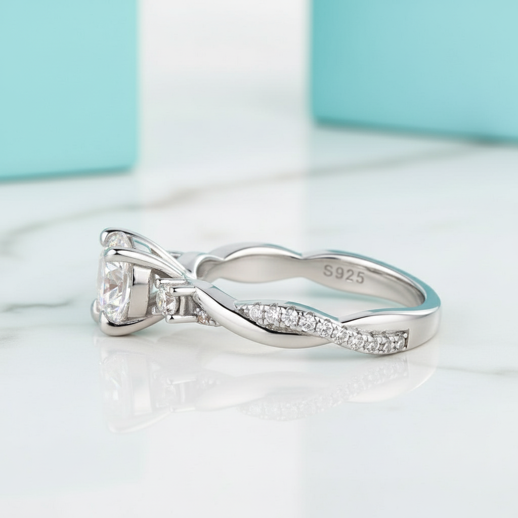 1.25ct Round Cut Three Stone Twist Diamond Engagement Ring-Evani Jewelry