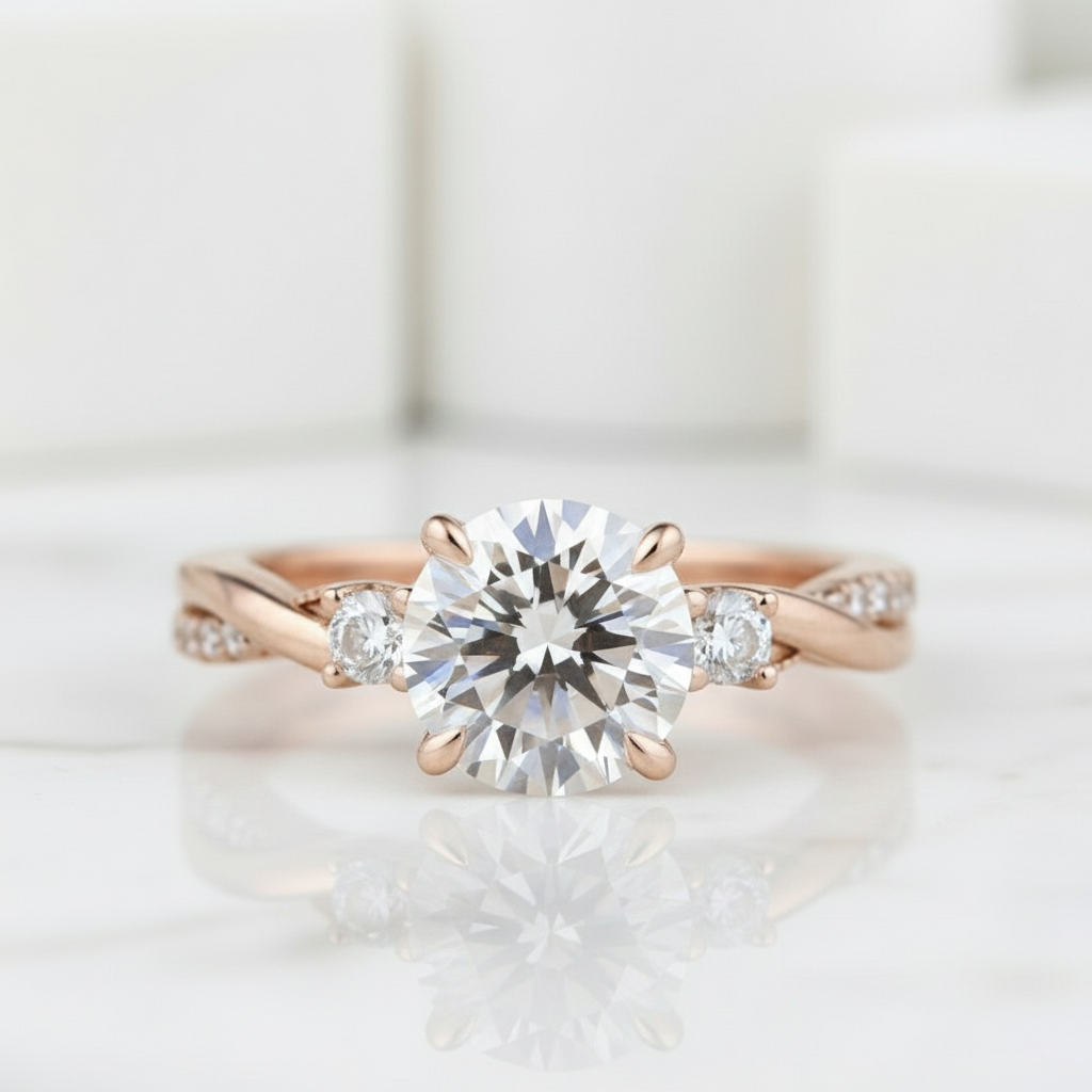 1.25ct Round Cut Three Stone Twist Diamond Engagement Ring-Evani Jewelry