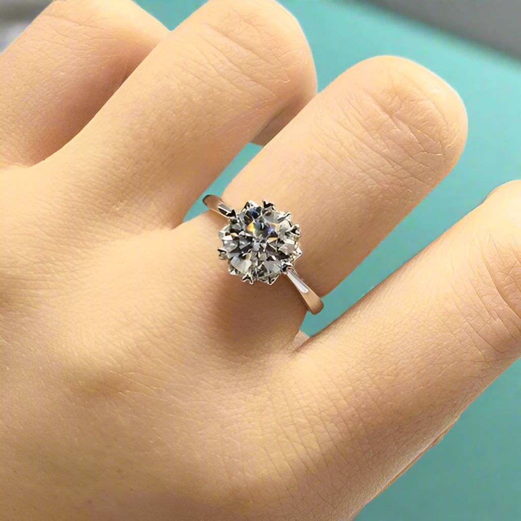 Round Cut 2.0 Ct Diamond with Snowflake Engagement Ring-Evani Jewelry