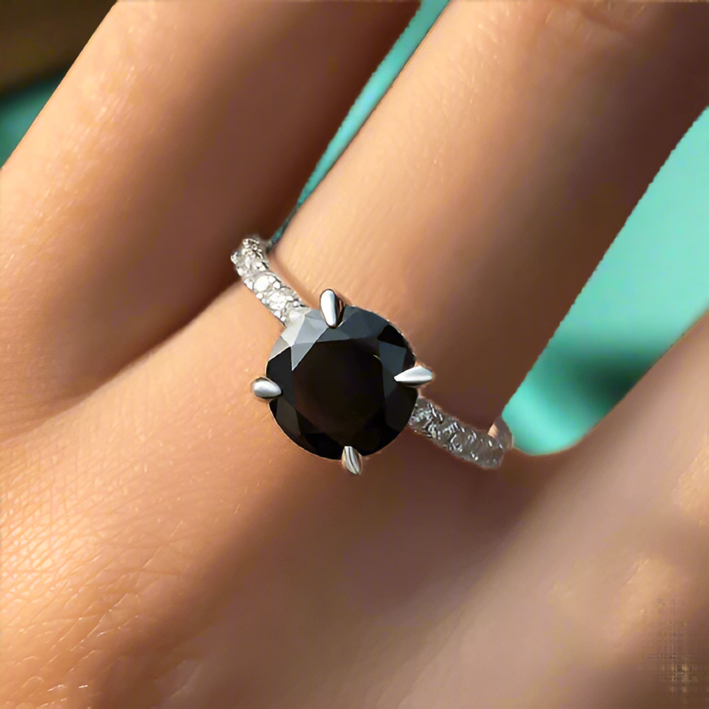 Round Cut 2.0ct Black Diamond White Gold Engagement Ring-Evani Naomi Jewelry