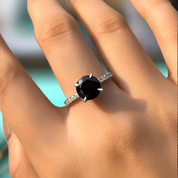 Round Cut 2.0ct Black Diamond White Gold Engagement Ring-Evani Naomi Jewelry