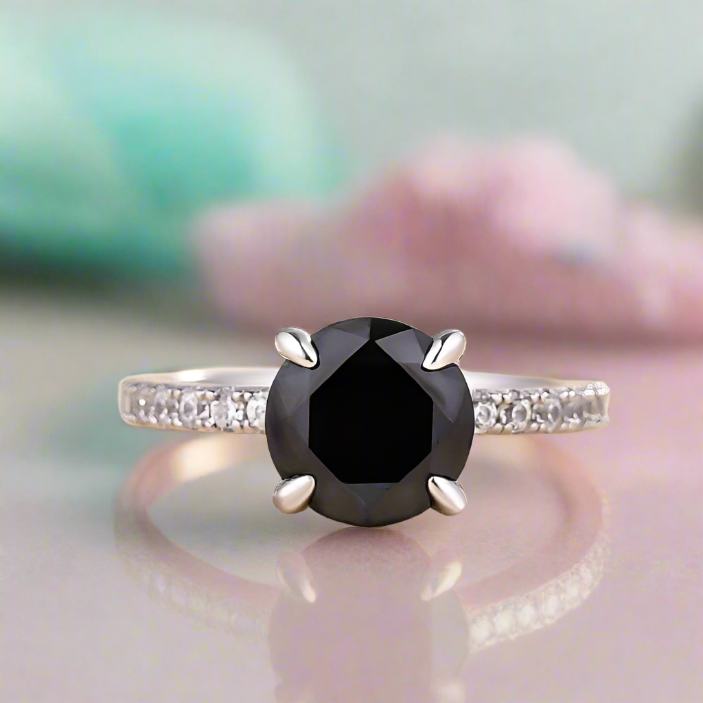 Round Cut 2.0ct Black Diamond White Gold Engagement Ring-Evani Naomi Jewelry