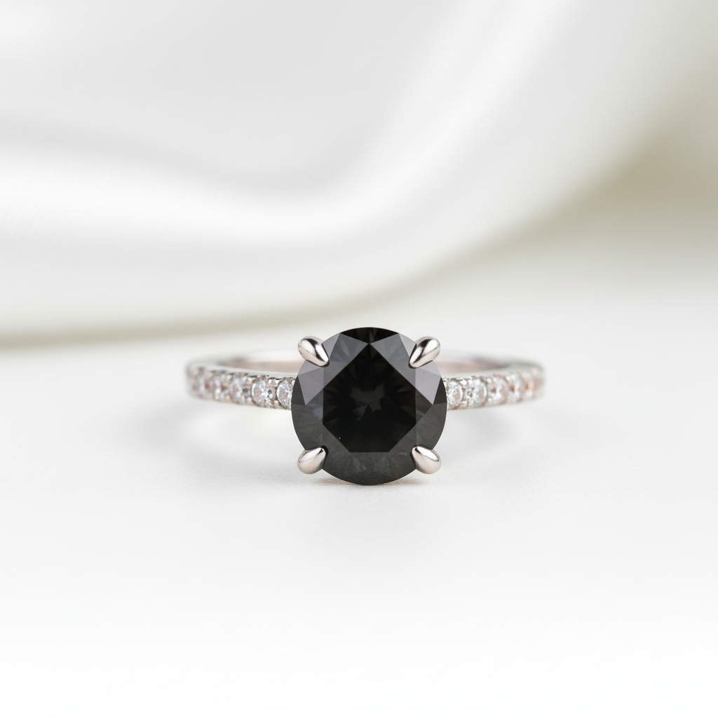 Round Cut 2.0ct Black Diamond Option White Gold Engagement Ring - Evani Naomi Jewelry