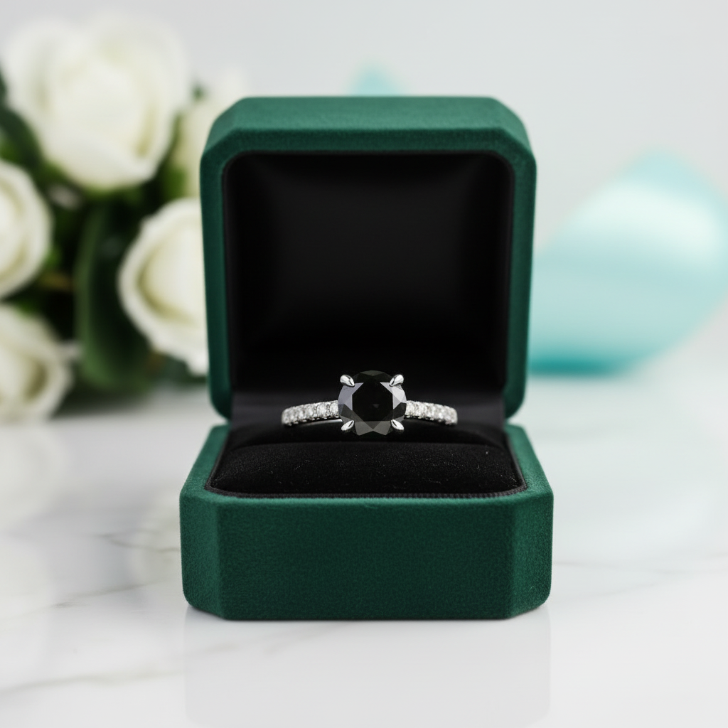 Round Cut 2.0ct Black Diamond Option White Gold Engagement Ring - Evani Naomi Jewelry