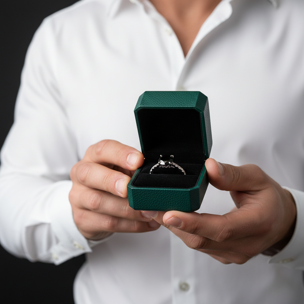 Round Cut 2.0ct Black Diamond Option White Gold Engagement Ring - Evani Naomi Jewelry