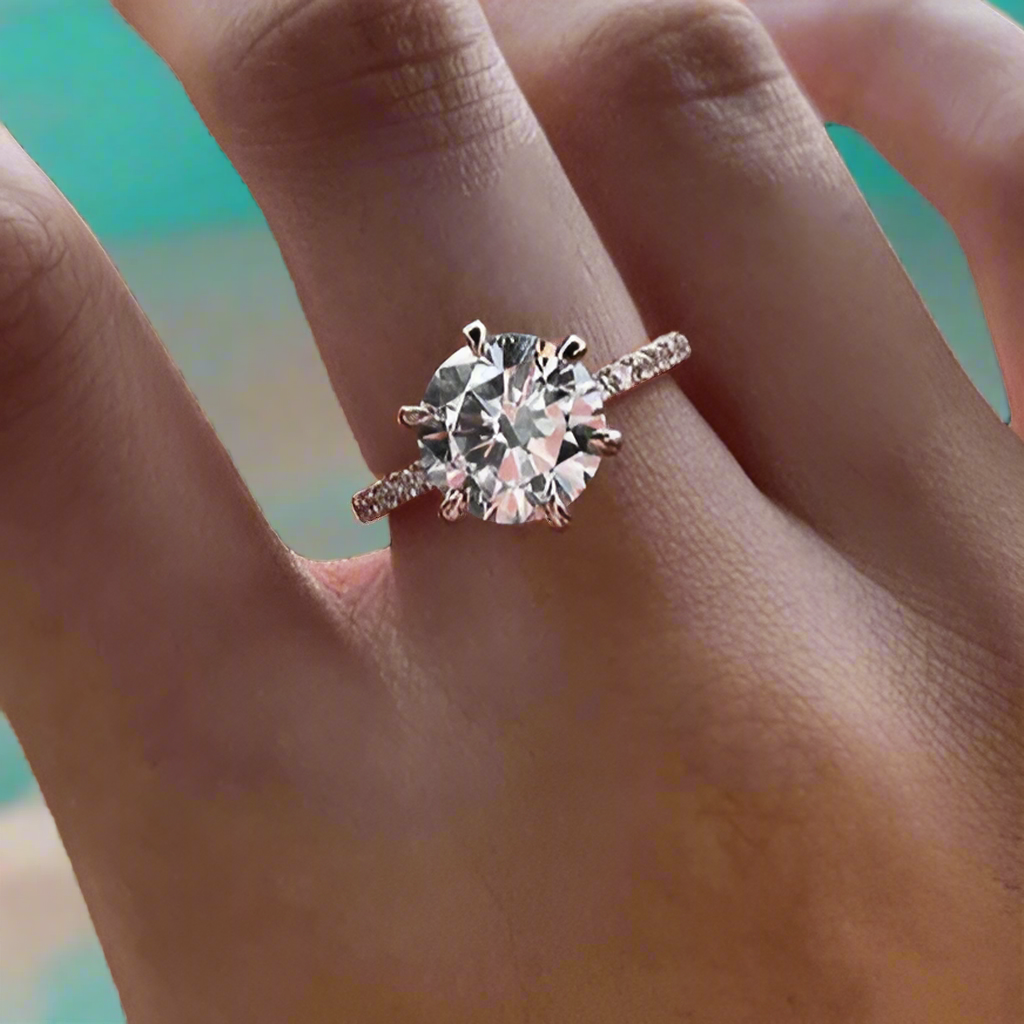 Round Cut 2.5 ct Diamond Rose Gold Engagement Ring-Evani Jewelry