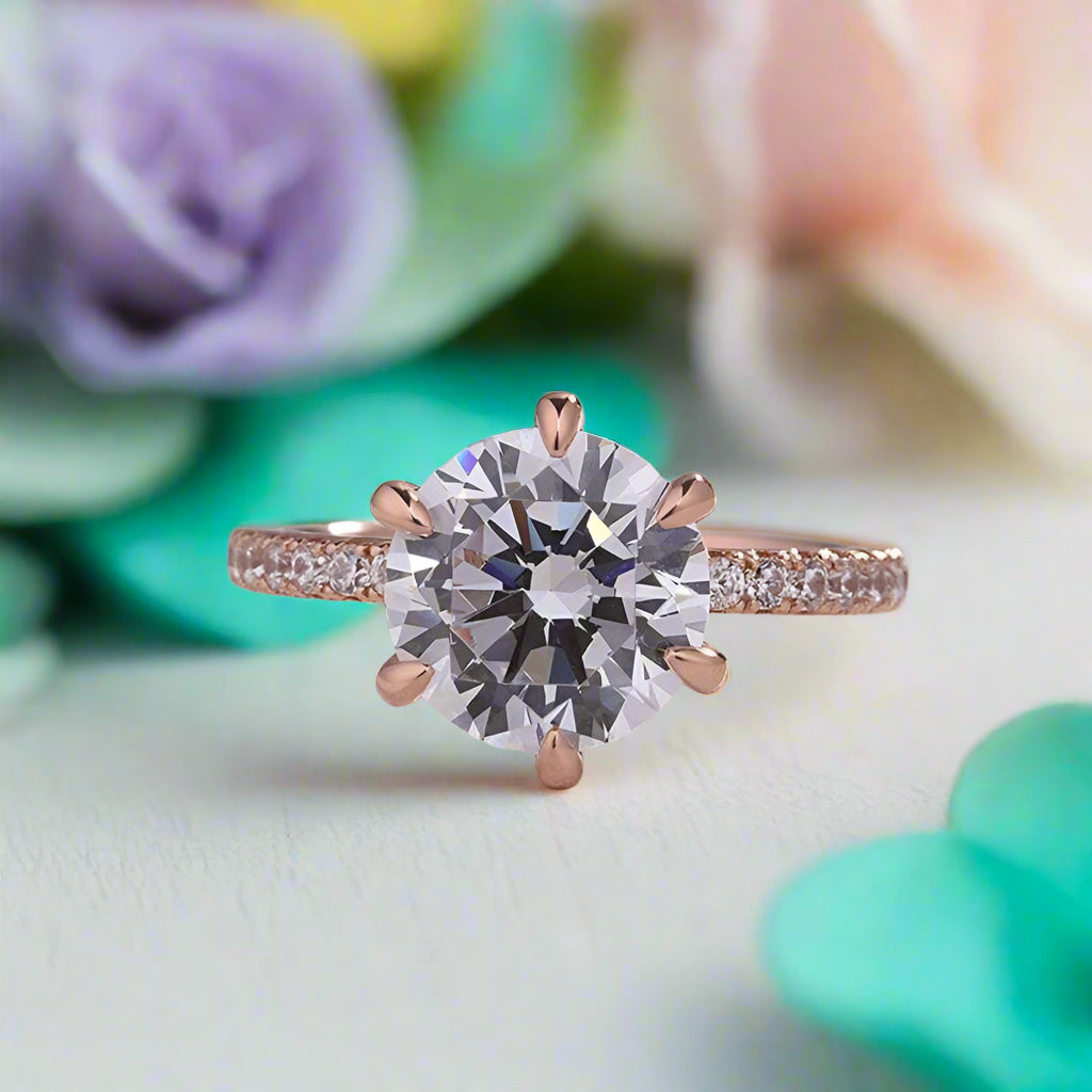 Round Cut 2.5 ct Diamond Rose Gold Engagement Ring-Evani Naomi Jewelry