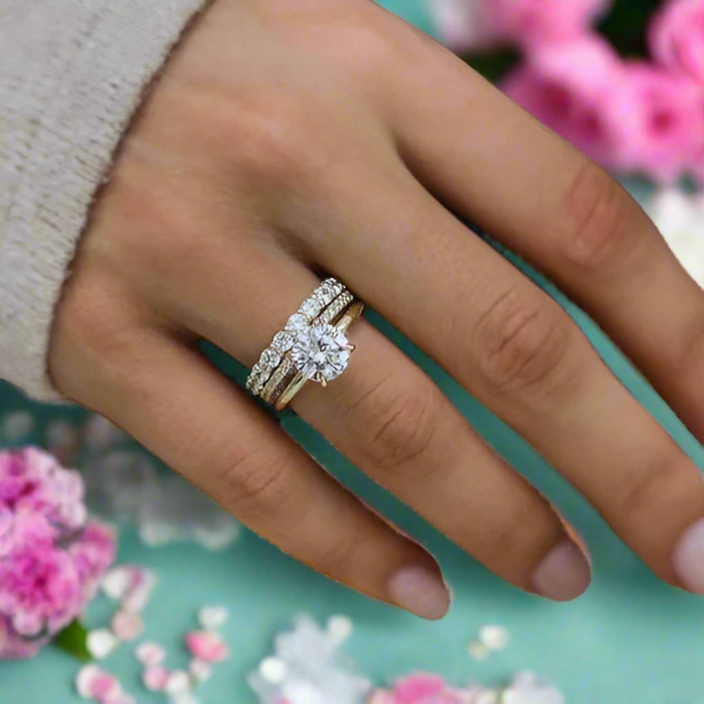 Round Cut 3.5ct Diamond 3pcs Yellow Gold Bridal Set-Evani Naomi Jewelry