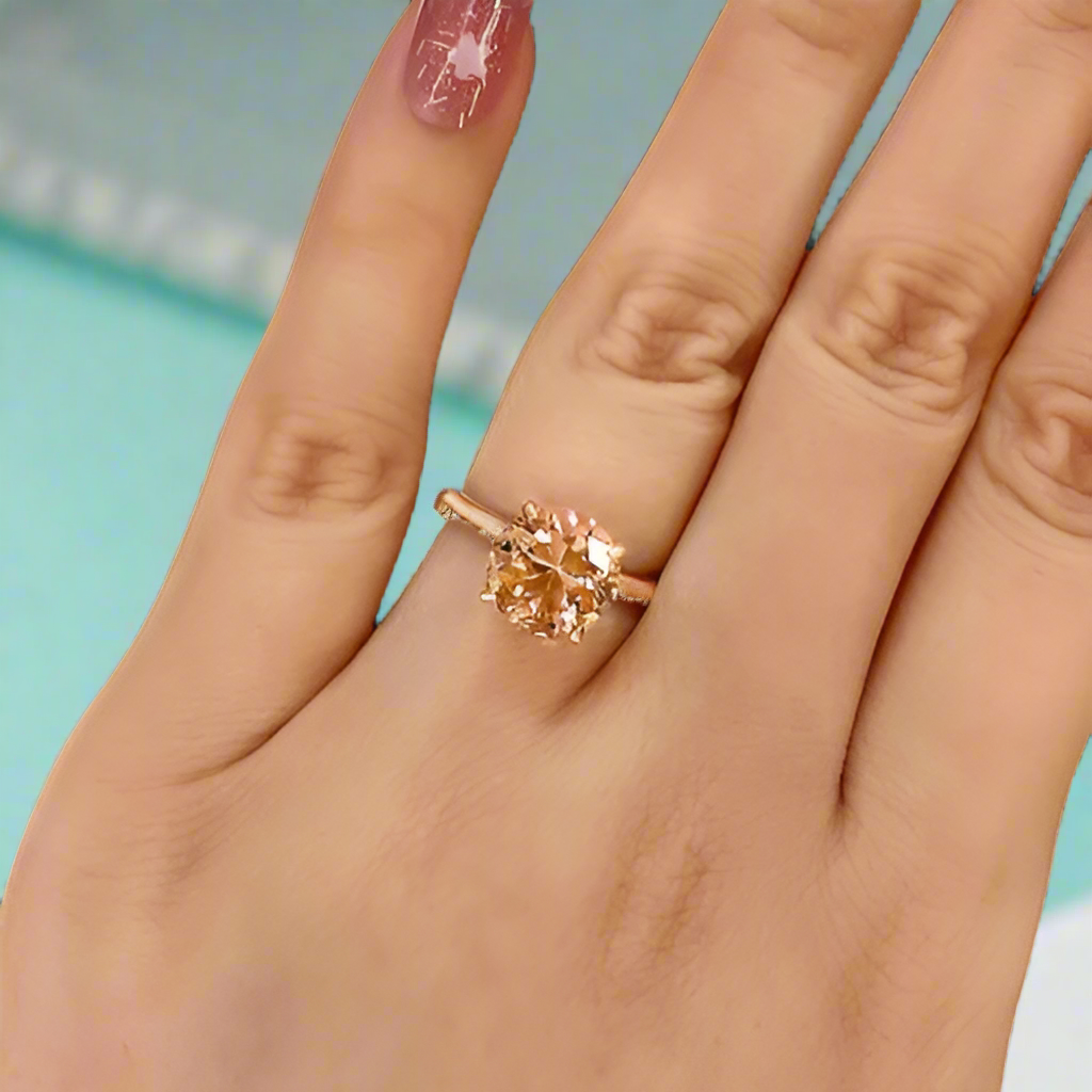 Round Cut 3.5ct Morganite Pink Diamond Engagement Ring-Evani Naomi Jewelry