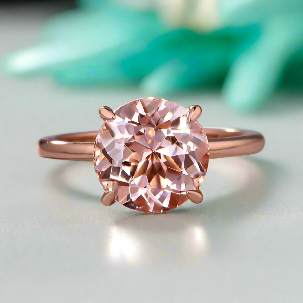 Round Cut 3.5ct Morganite Pink Diamond Engagement Ring-Evani Naomi Jewelry