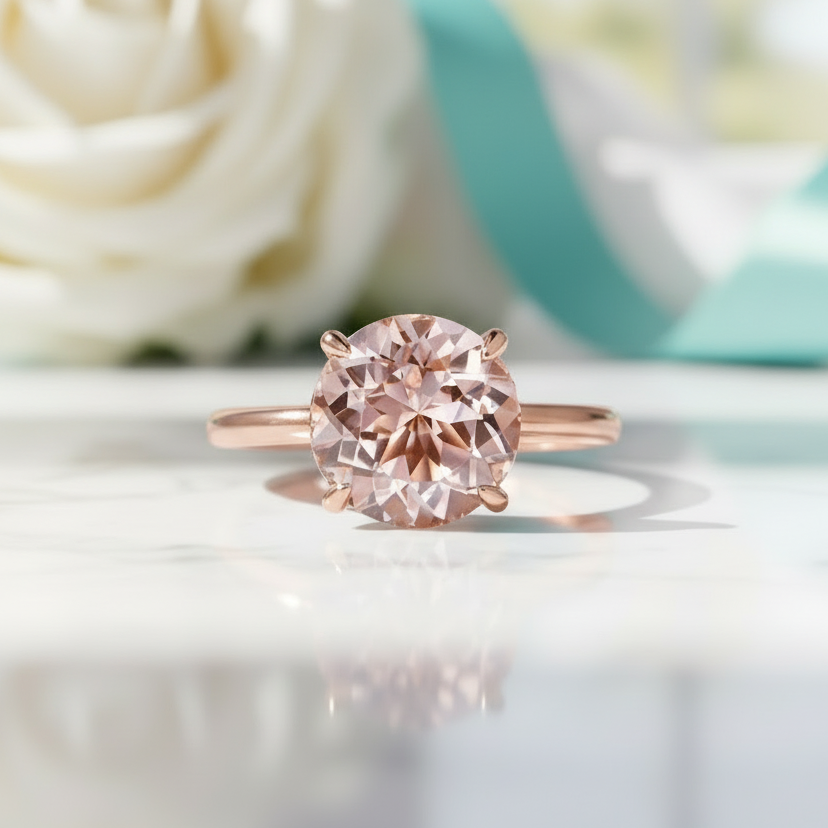 Round Cut 3.5ct Morganite Tourmaline Engagement Ring - Evani Naomi Jewelry