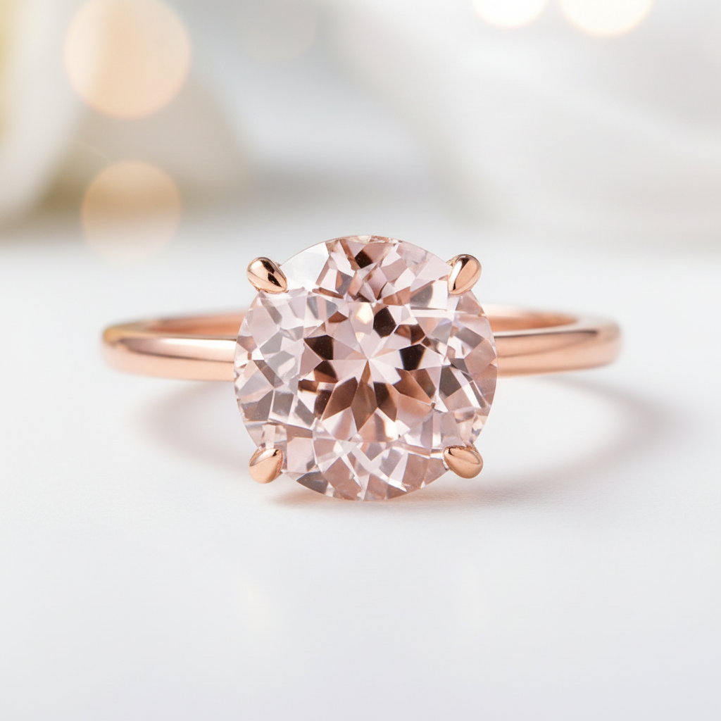 Round Cut 3.5ct Morganite Tourmaline Engagement Ring