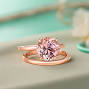 Round Cut 3.5ct Morganite Pink Rose Gold Bridal Set-Evani Naomi Jewelry