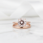 Round Cut 3.5ct Morganite Tourmaline Rose Gold Bridal Set