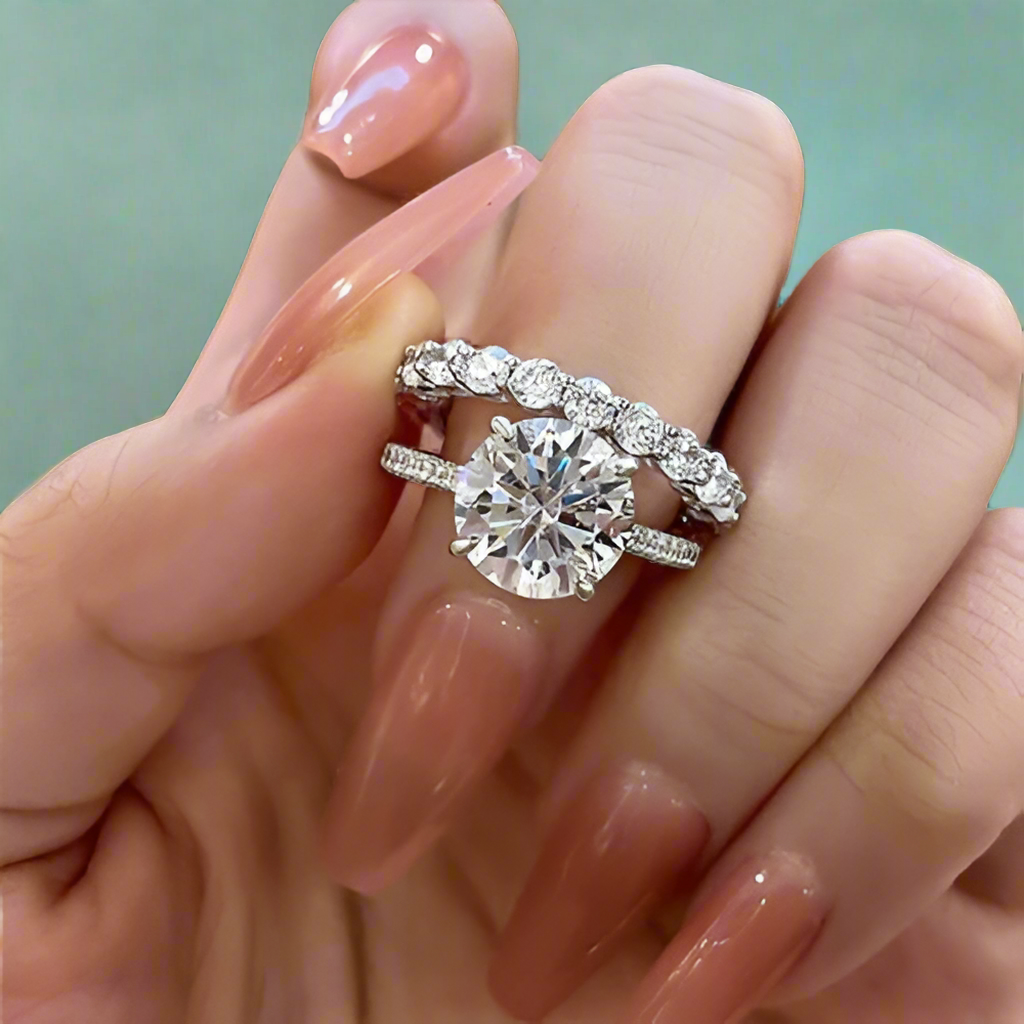 Round Cut 4.0ct Diamond Bridal Set-Evani Naomi Jewelry