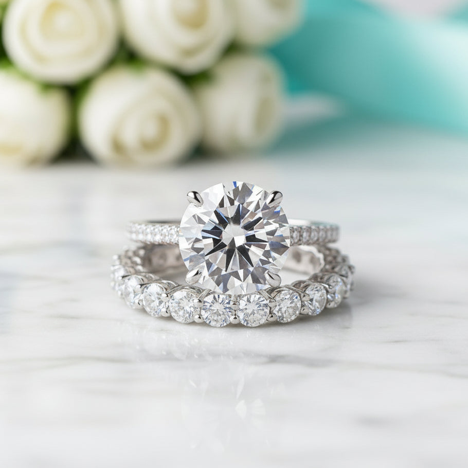 4.0ct Round Cut Diamond Birthstone Bridal Set-Evani Jewelry