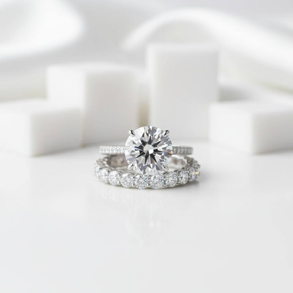 4.0ct Round Cut Diamond Birthstone Bridal Set-Evani Jewelry