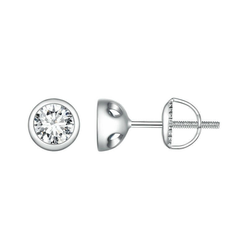 Round Cut Bezel Setting Diamond Stud Earrings-Evani Naomi Jewelry