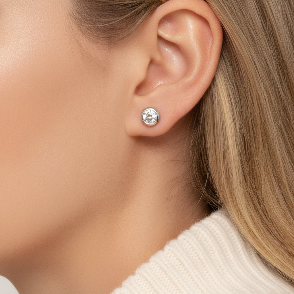 Round Cut Bezel Setting Diamond Stud Earrings-Evani Jewelry