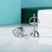 Round Cut Bezel Setting Diamond Stud Earrings-Evani Jewelry