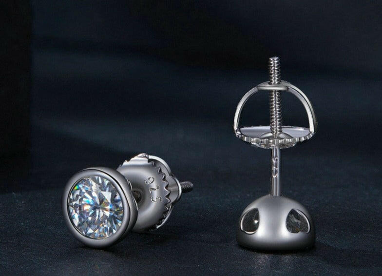 Round Cut Bezel Setting Diamond Stud Earrings-Evani Naomi Jewelry