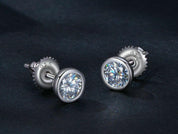 Round Cut Bezel Setting Diamond Stud Earrings-Evani Naomi Jewelry