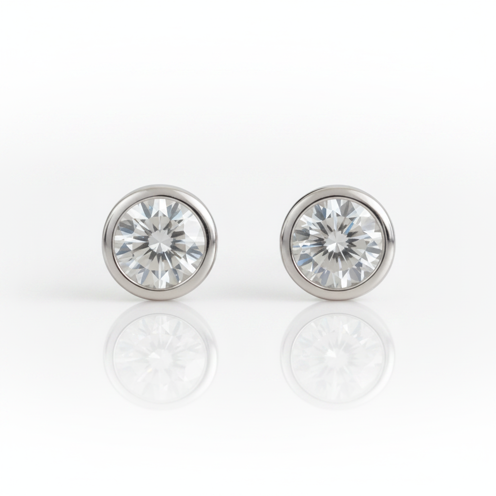 Round Cut Bezel Setting Diamond Option Stud Earrings