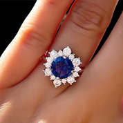 Round Cut Blue Sapphire Snowflake Design Engagement Ring-Evani Naomi Jewelry