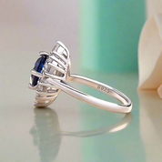 Round Cut Blue Sapphire Snowflake Design Engagement Ring-Evani Naomi Jewelry
