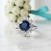 Round Cut Blue Sapphire Snowflake Design Engagement Ring