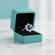 Round Cut Blue Sapphire Snowflake Design Engagement Ring