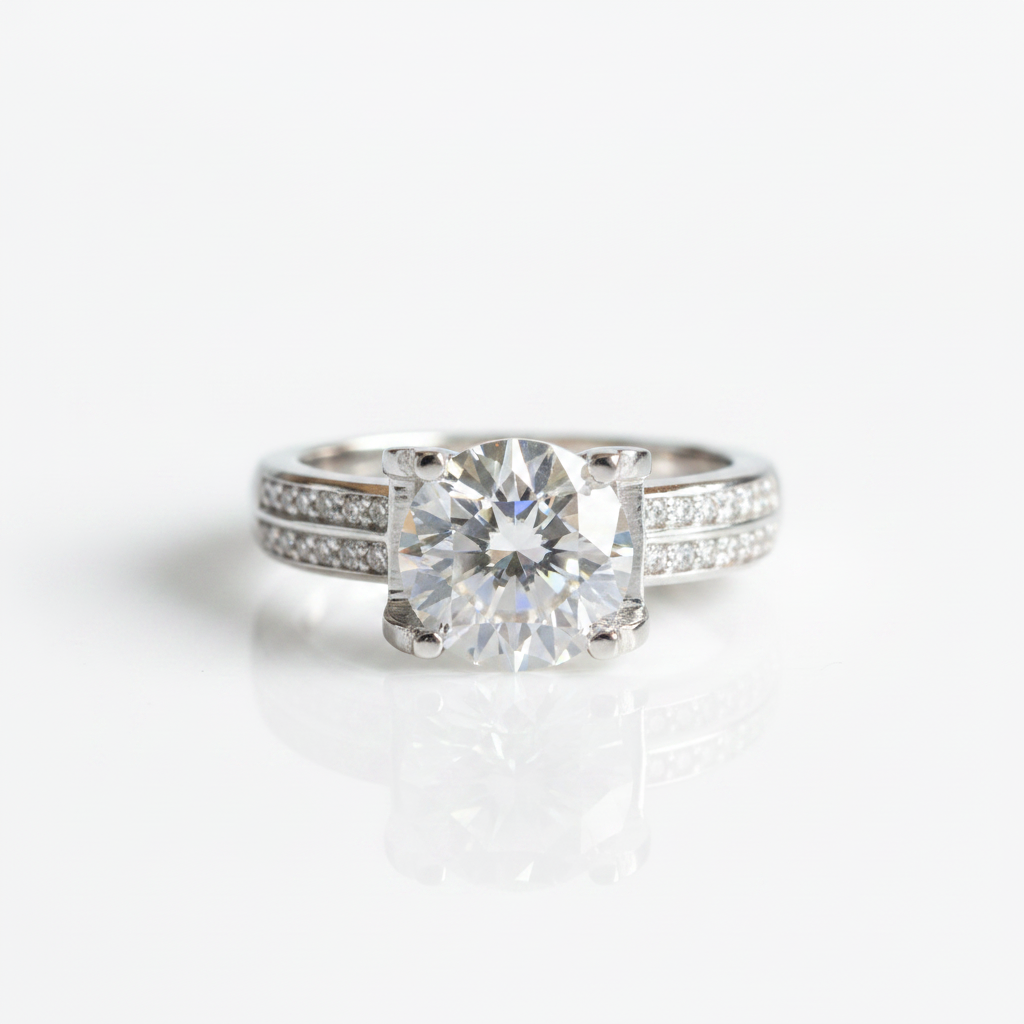 Round Cut Diamond Option Cow Head Engagement Ring