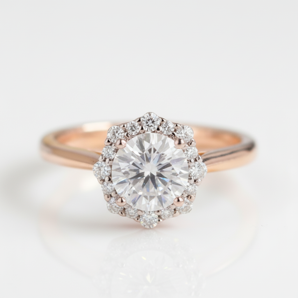 Round Cut Diamond OptionHalo Engagement Ring - Evani Naomi Jewelry