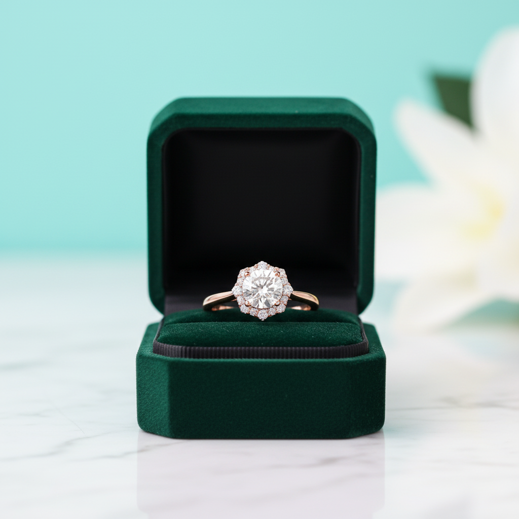 Round Cut Diamond OptionHalo Engagement Ring - Evani Naomi Jewelry