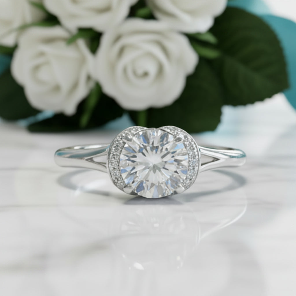 Round Cut Diamond Halo Wedding Ring-Evani Jewelry