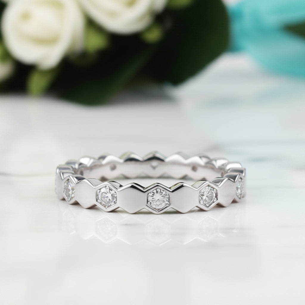 Round Cut Diamond Paved Wedding Band-Evani Jewelry