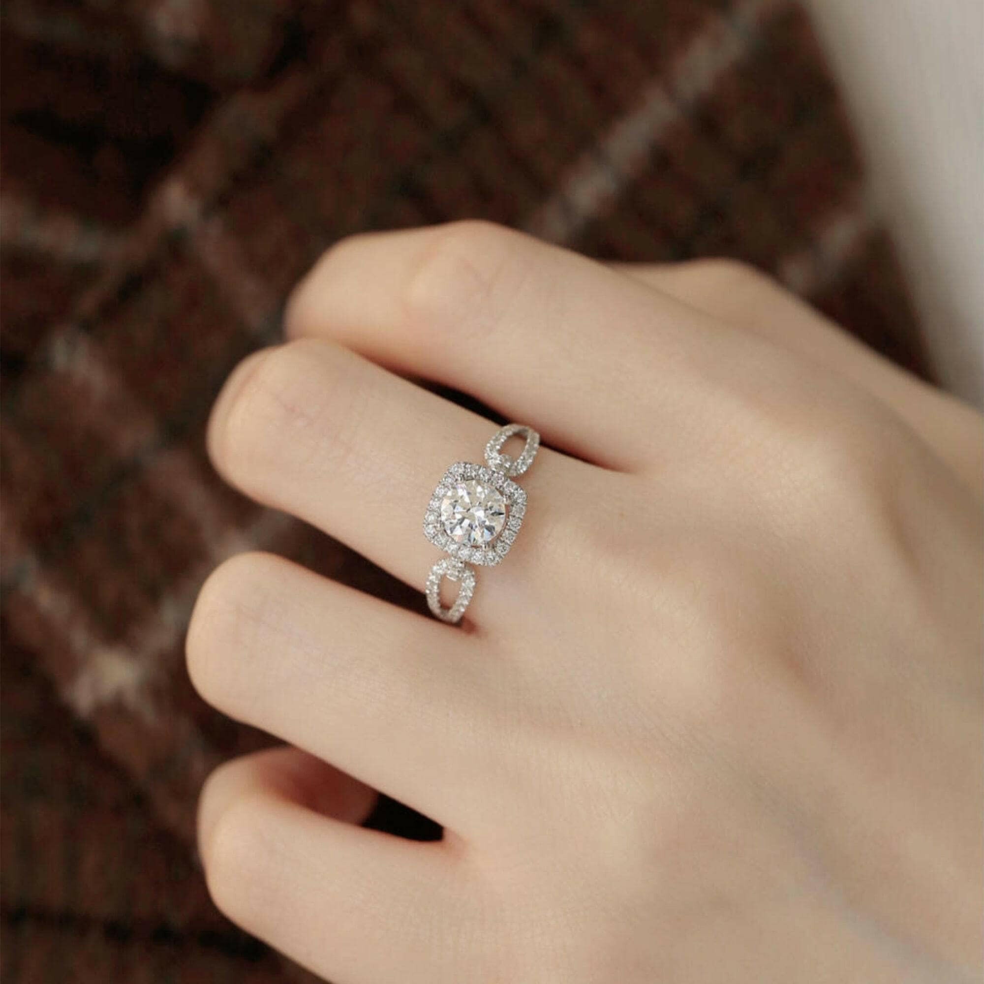 Round Cut Diamond Split Shank Engagement Ring-Evani Naomi Jewelry