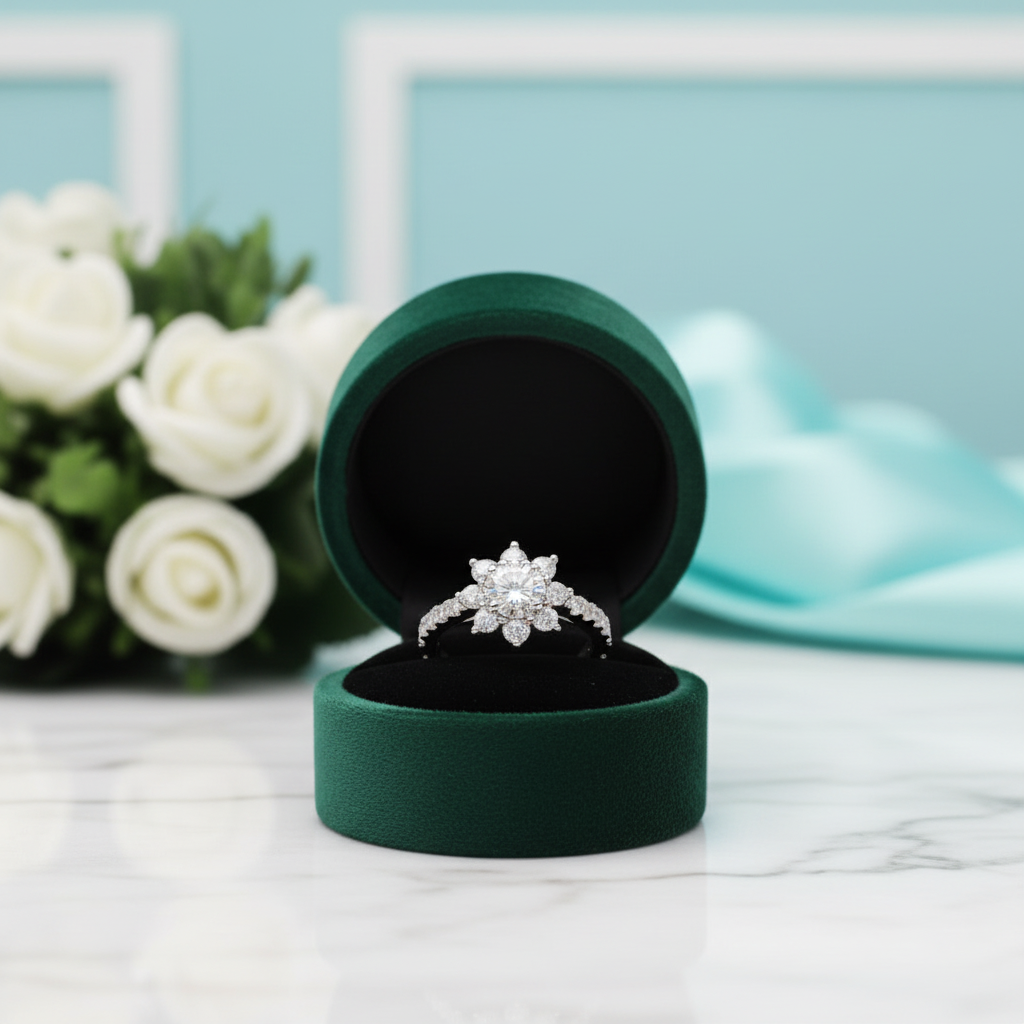 Round Cut Diamond Option Sunflower Engagement Ring