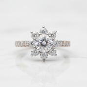 Round Cut Diamond Option Sunflower Engagement Ring